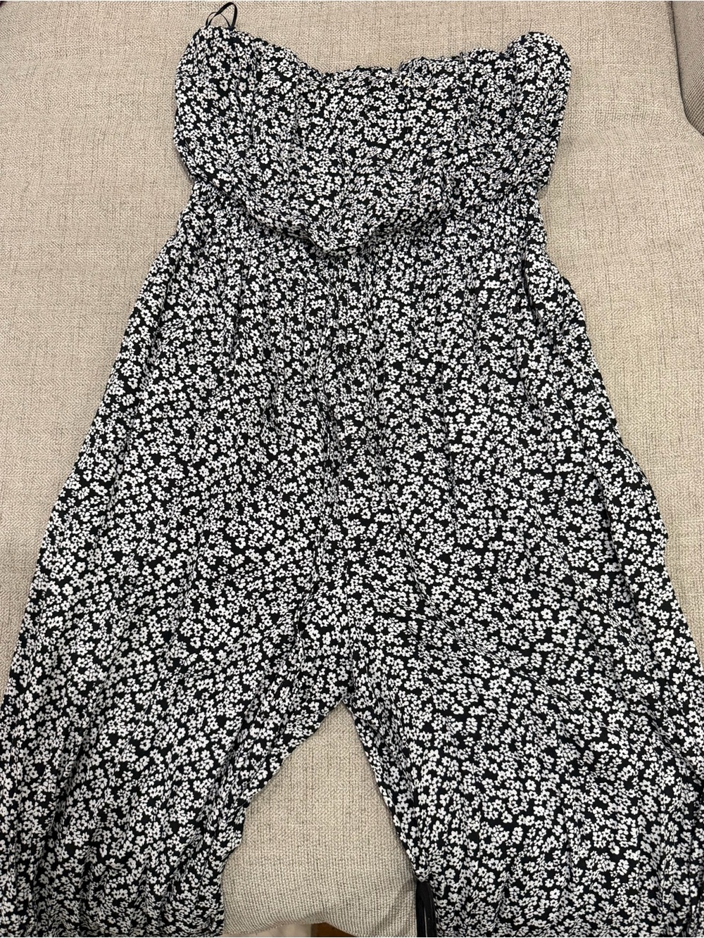 Strapless Black & White Floral Jumpsuit